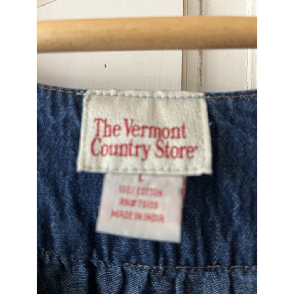 Vermont Country Store Denim Dress Embroidered Floral Peasant Boho Size L - Picture 3 of 10